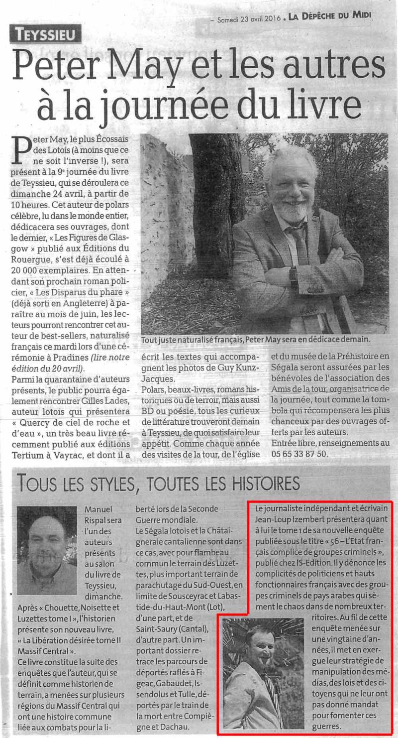 Article sur JeanLoup IZAMBERT ("56") dans La Dépêche à l'occasion du