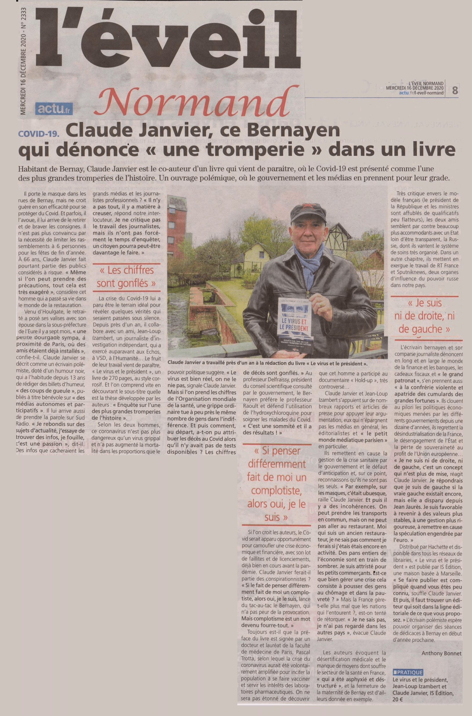 Interview de Claude Janvier ("Le virus et le Président") dans L'Éveil Normand