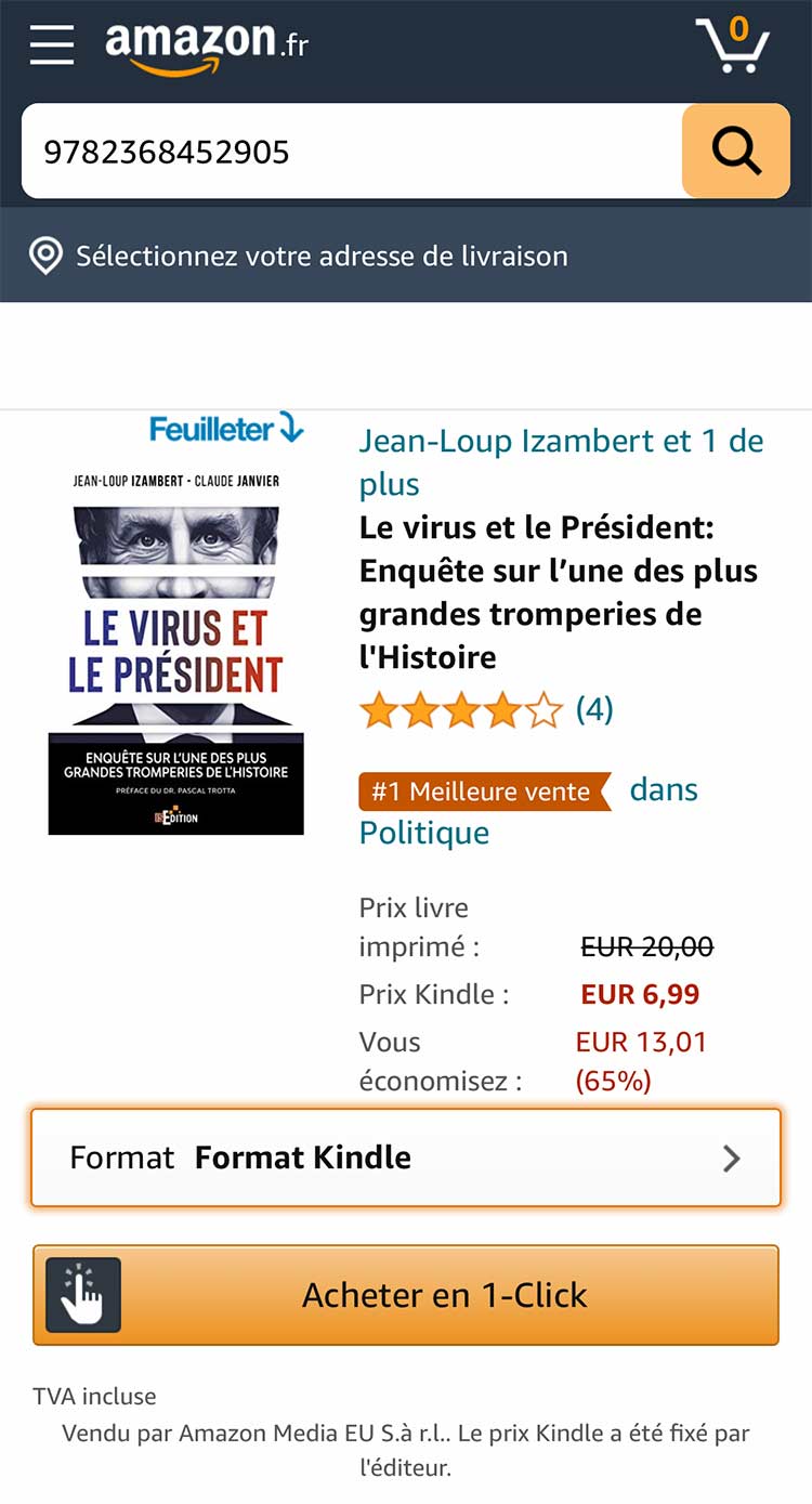 "Le virus et le Président" numéro 1 des ventes "Politiques" sur Amazon Kindle