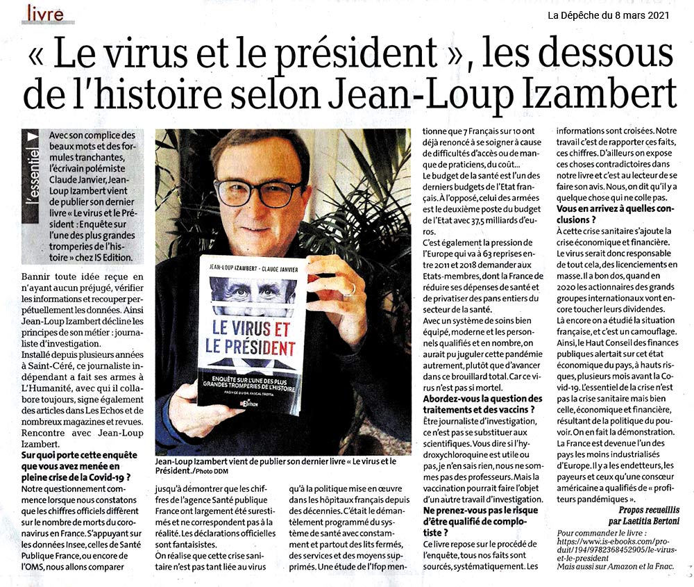 Interview de Jean-Loup Izambert ("Le virus et le Président") sur La Dépêche.fr