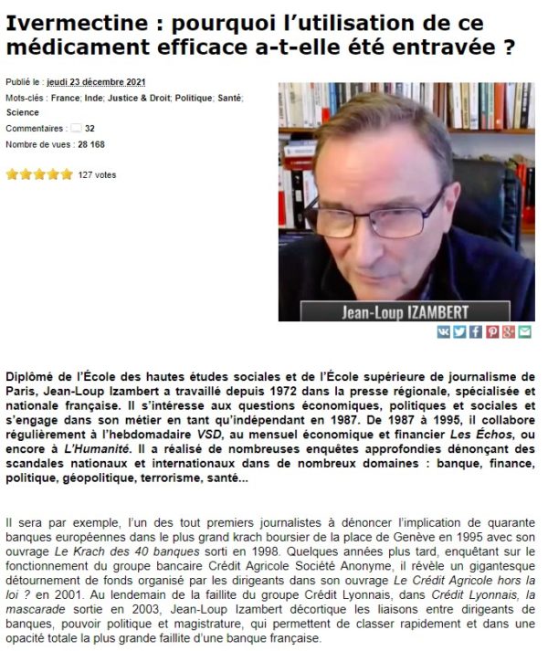 "Le scandale Ivermectine" (JeanLoup Izambert) relayé par plusieurs