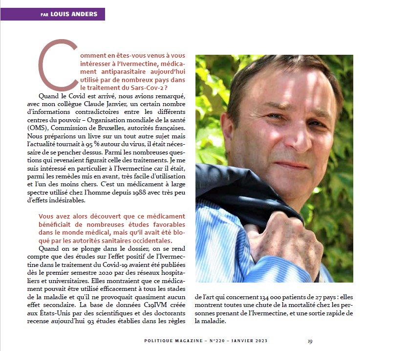 Interview de Jean-Loup Izambert sur le scandale Ivermectine (Politique Magazine)