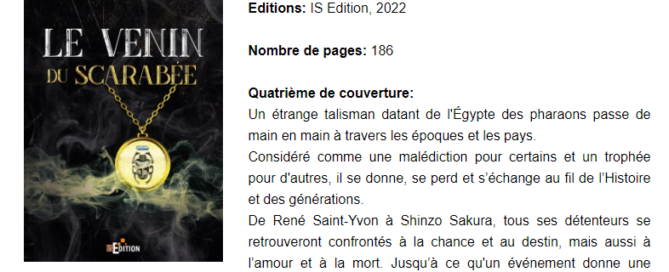 Chroniques sur "Le venin du scarabée" (Elton Furratier)