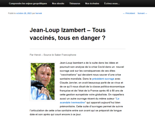 Interview de Jean-Loup Izambert sur le site Le Saker Francophone