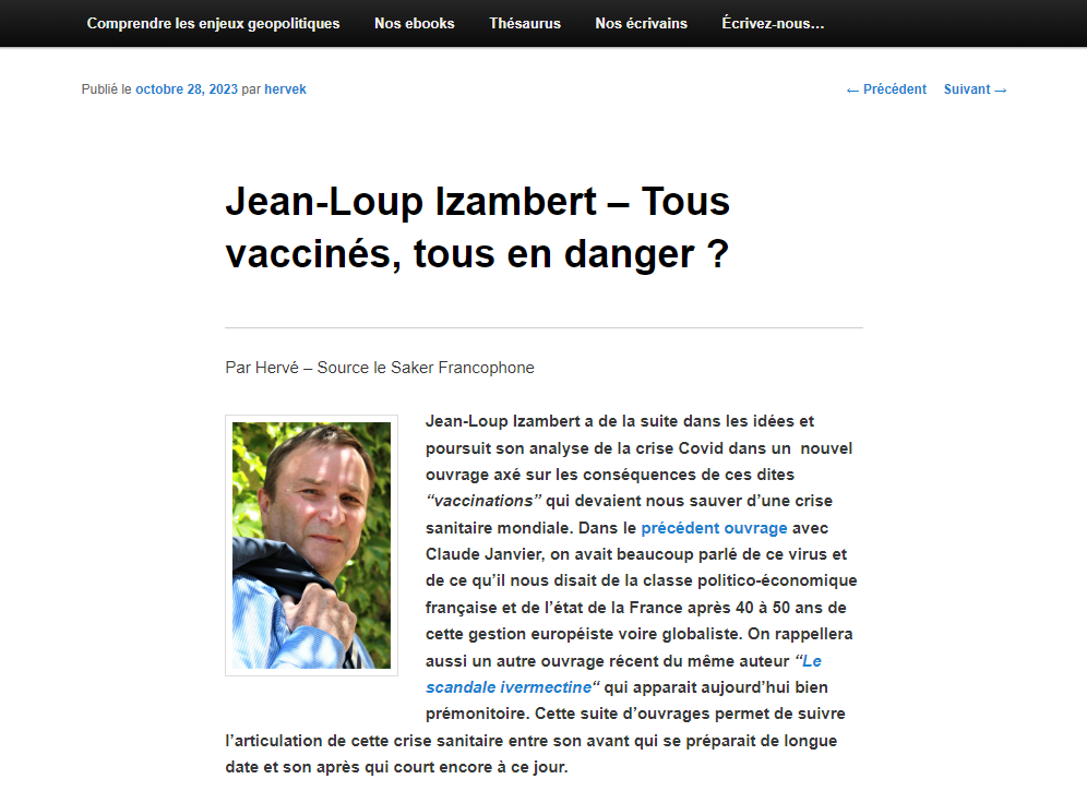 Interview de Jean-Loup Izambert sur le site Le Saker Francophone