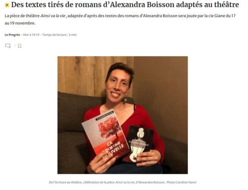 Alexandra Boisson (« Ça pour une nouvelle ») à l’affiche dans Le Progrès