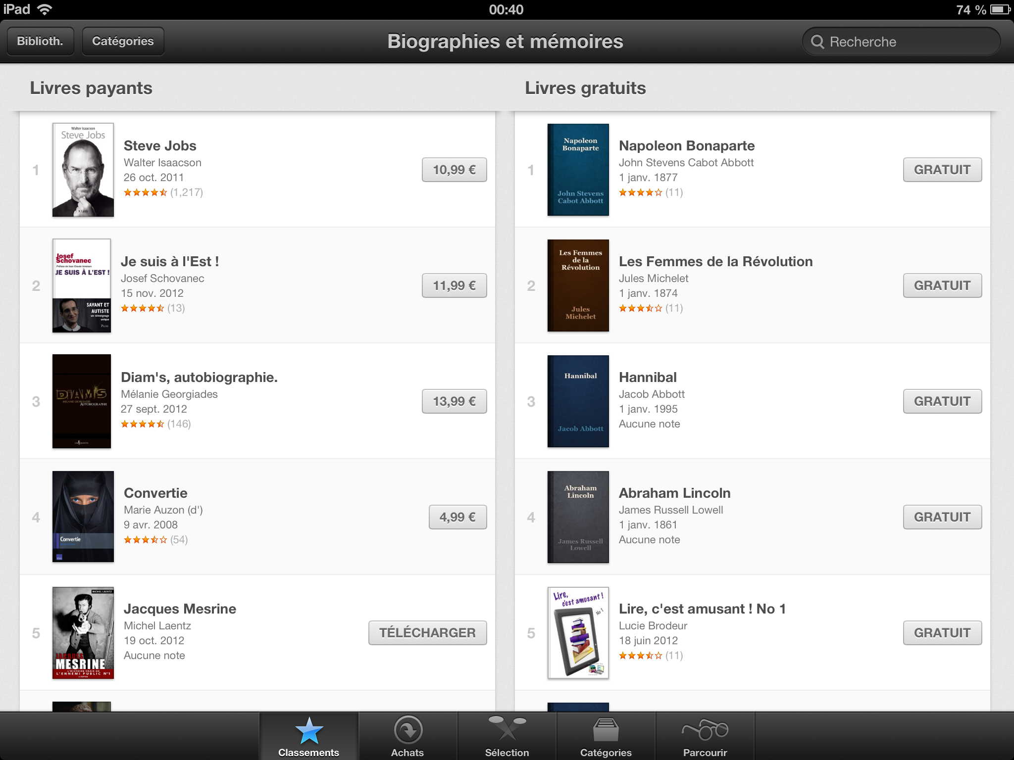 Classement Ibookstore Jacques Mesrine